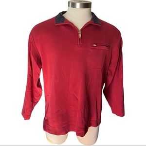 Austin Reed London Red w Navy Corduroy Collar 1/4 Zip Heavy Pullover Sweater Lrg